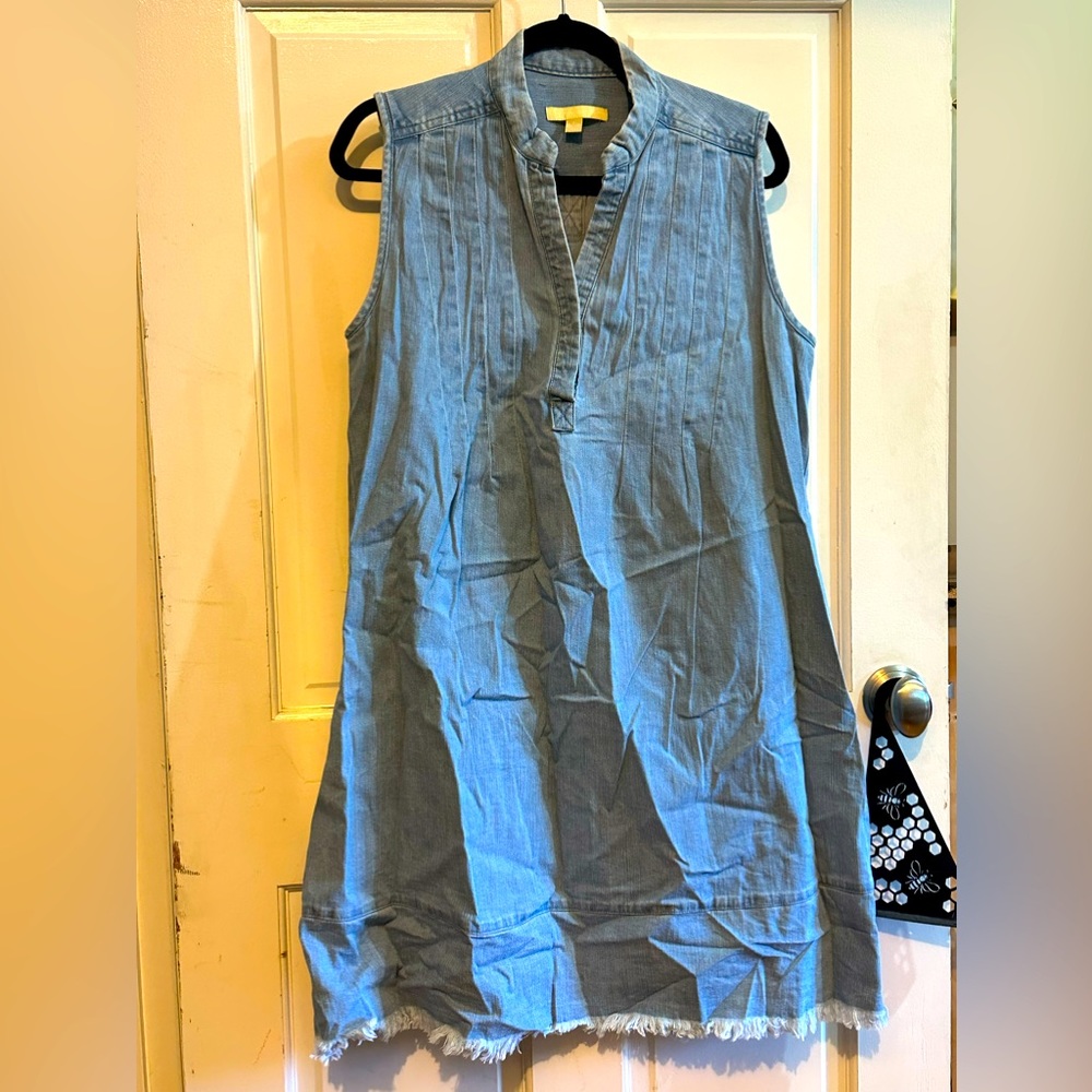 Loose fringe denim dress with pockets